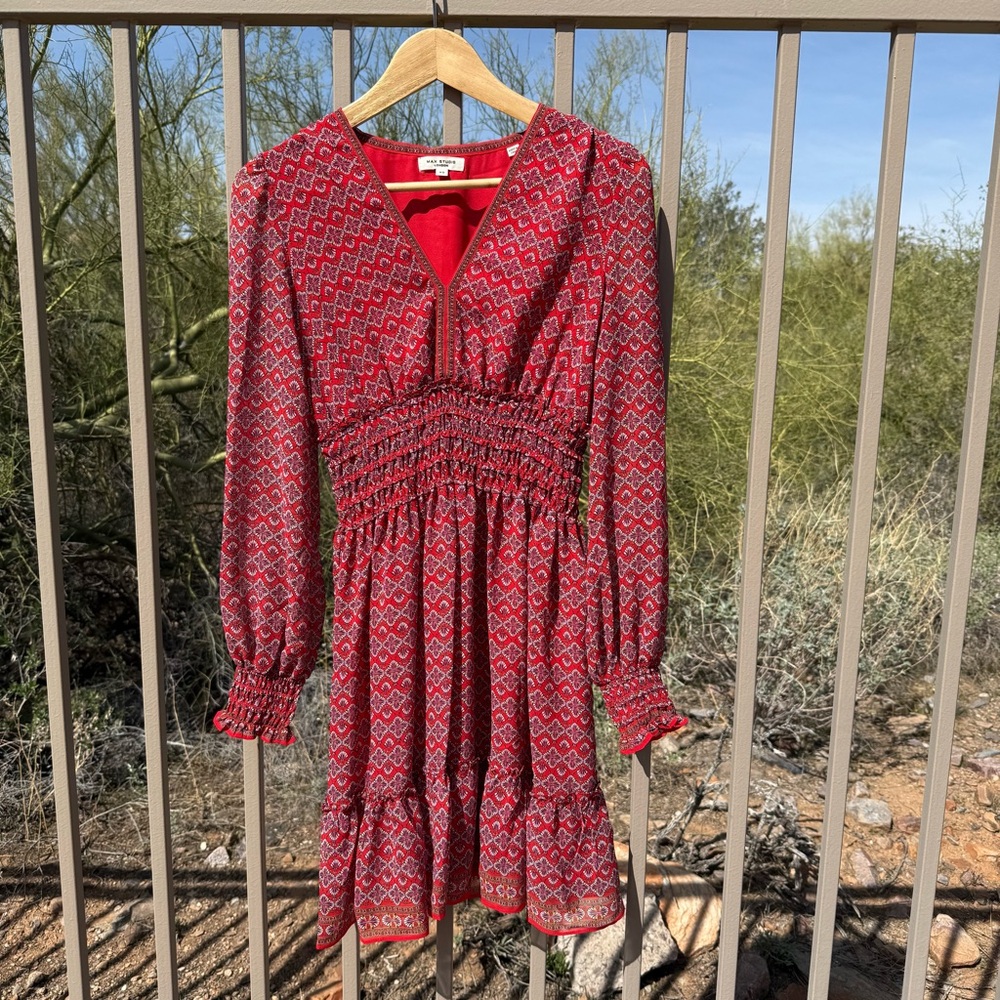 ⬇️Max Studio NWOT Red Smocked Ruffled Sundress Women’s